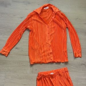 Showpo orange plisse two piece set